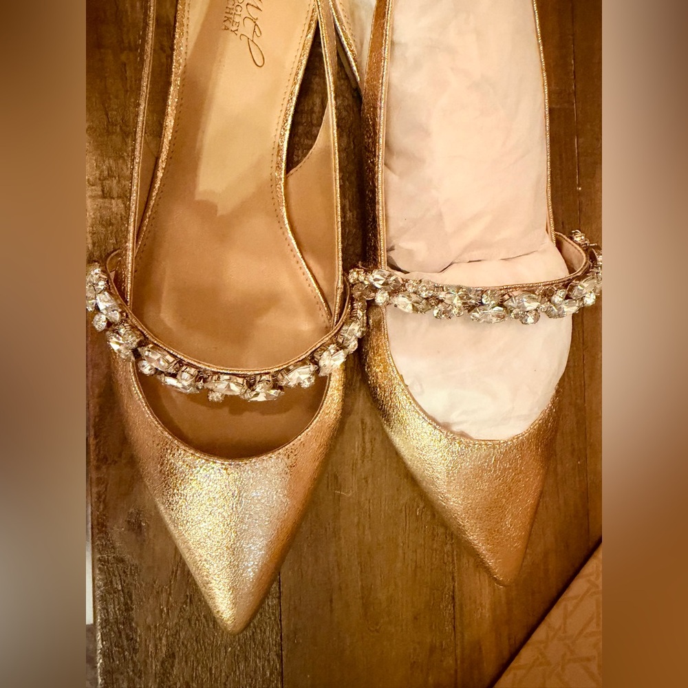 NWT Jewel Badgley Mischka Bambi Pointed Toe Sling Back flats in Rose-gold Sz 9.5 - Picture 6 of 11